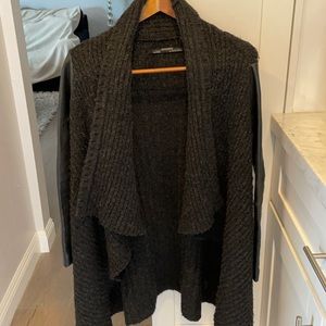 All Saints wrap sweater with leather detailed arms.